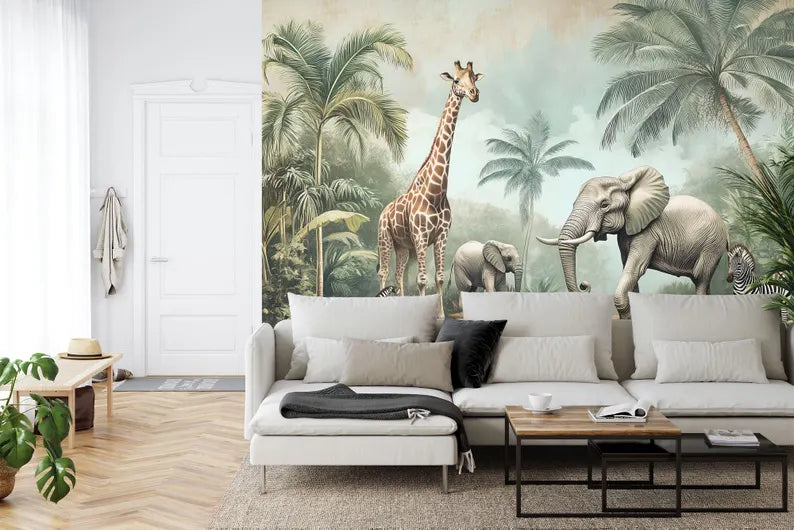 Jungle Animals Wallpaper Mural Kids Nursery Decor