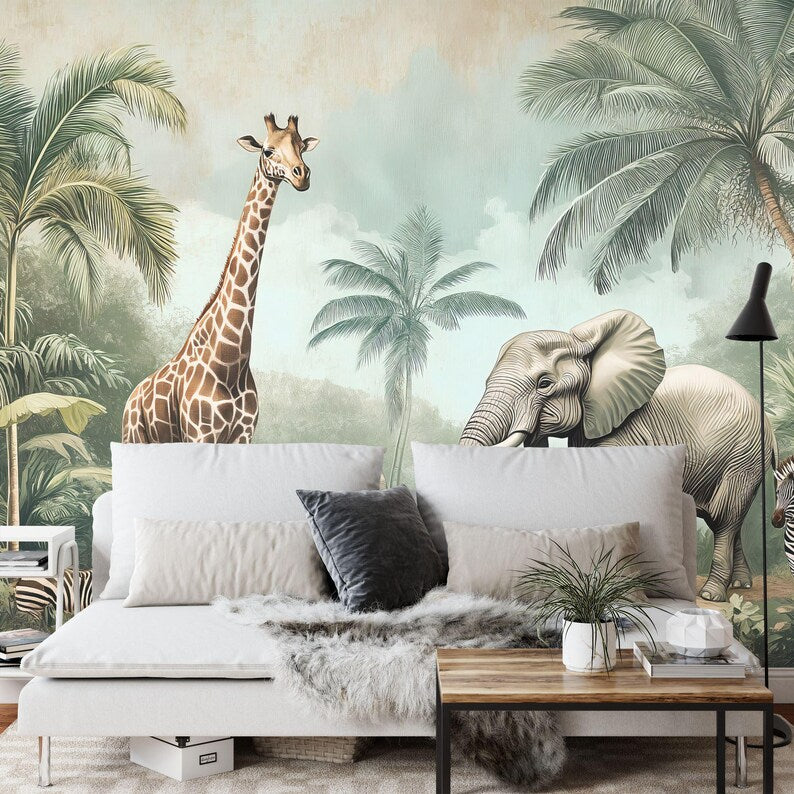 Jungle Animals Wallpaper Mural Kids Nursery Decor