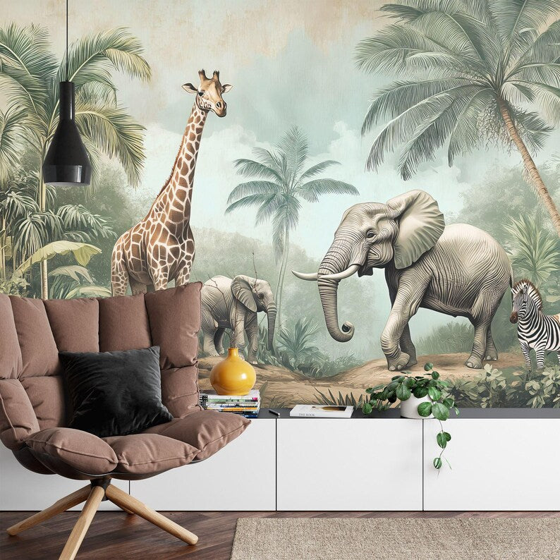 Jungle Animals Wallpaper Mural Kids Nursery Decor