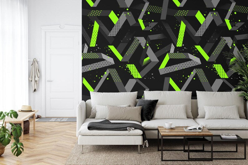 Gaming Kids Room Wallpaper Mural, Geometric Art Print
