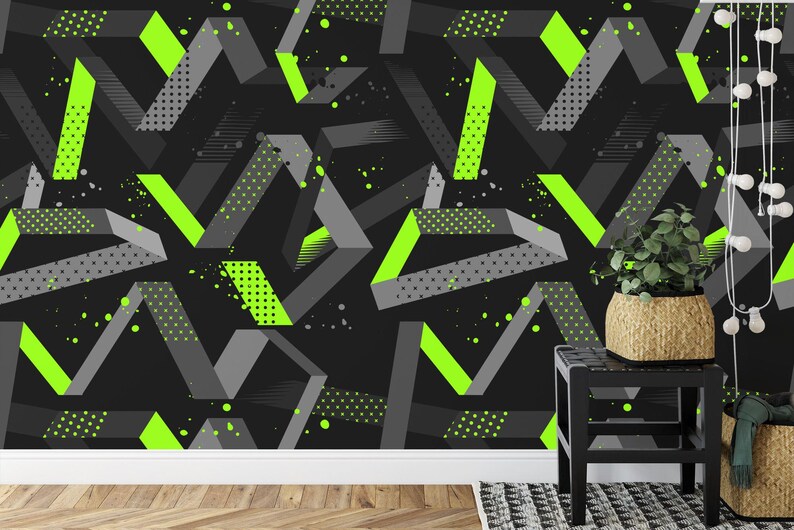 Gaming Kids Room Wallpaper Mural, Geometric Art Print