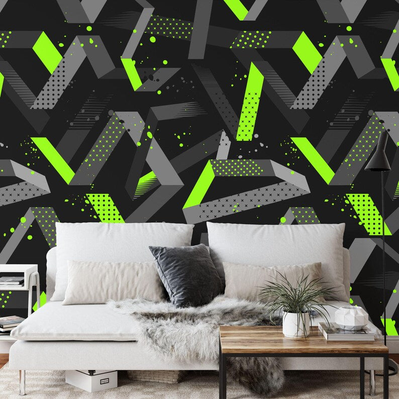 Gaming Kids Room Wallpaper Mural, Geometric Art Print