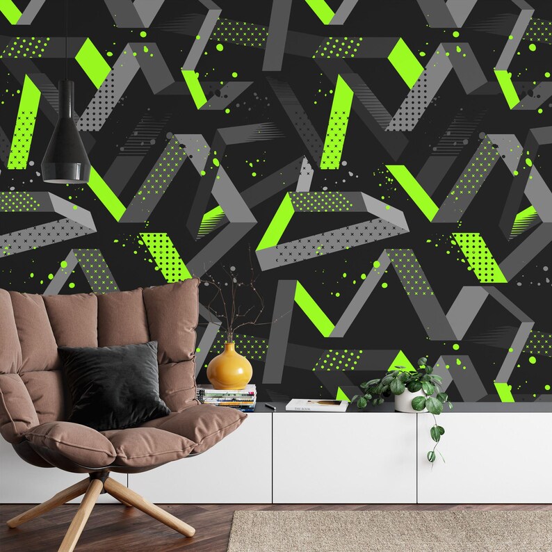 Gaming Kids Room Wallpaper Mural, Geometric Art Print