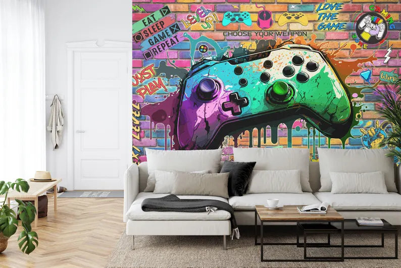 Gaming Room Wallpaper Mural, Graffiti Art Print
