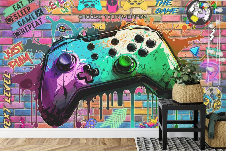 Gaming Room Wallpaper Mural, Graffiti Art Print