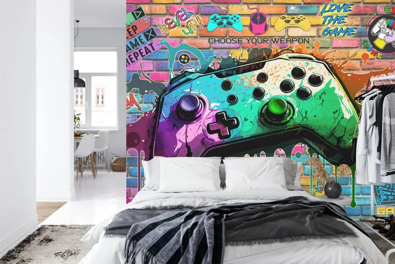 Gaming Room Wallpaper Mural, Graffiti Art Print