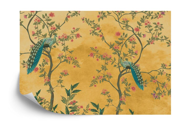 Chinoiserie Peacock Floral Wall Mural Art Print