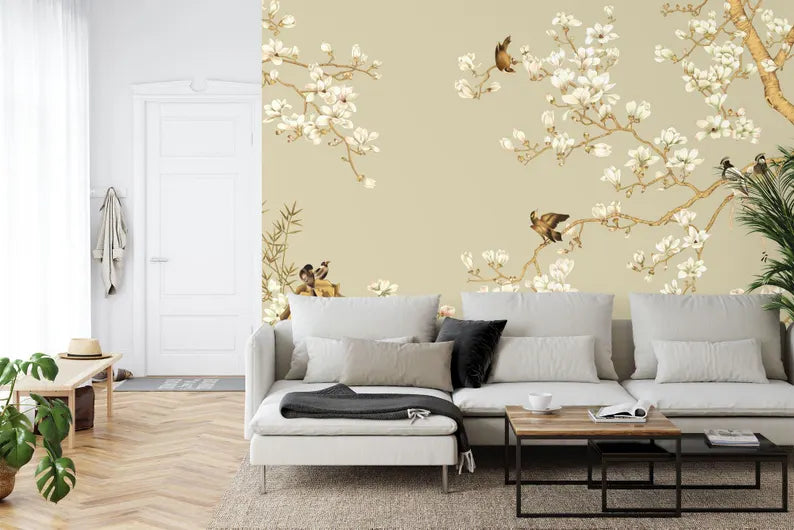 Chinoiserie Floral Birds Wall Mural Art Print