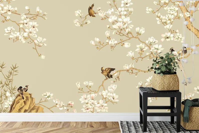 Chinoiserie Floral Birds Wall Mural Art Print