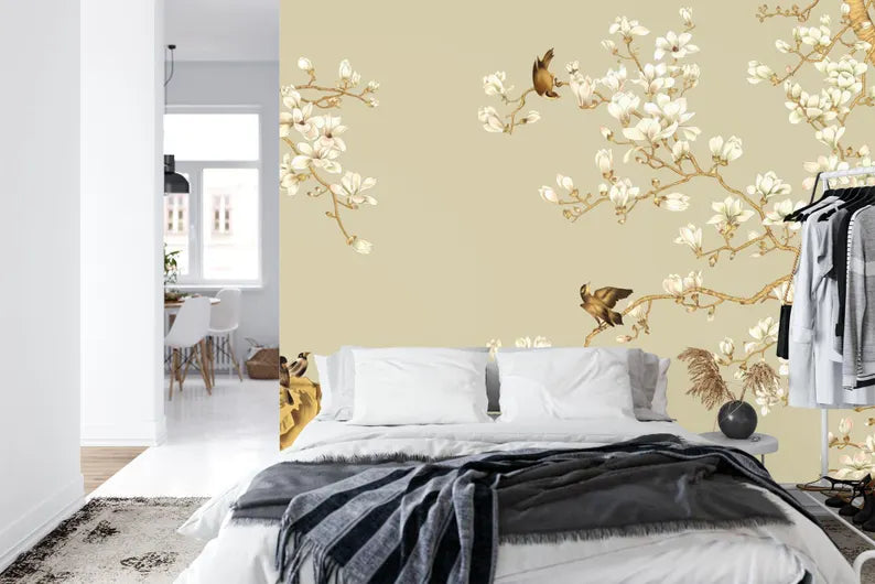 Chinoiserie Floral Birds Wall Mural Art Print