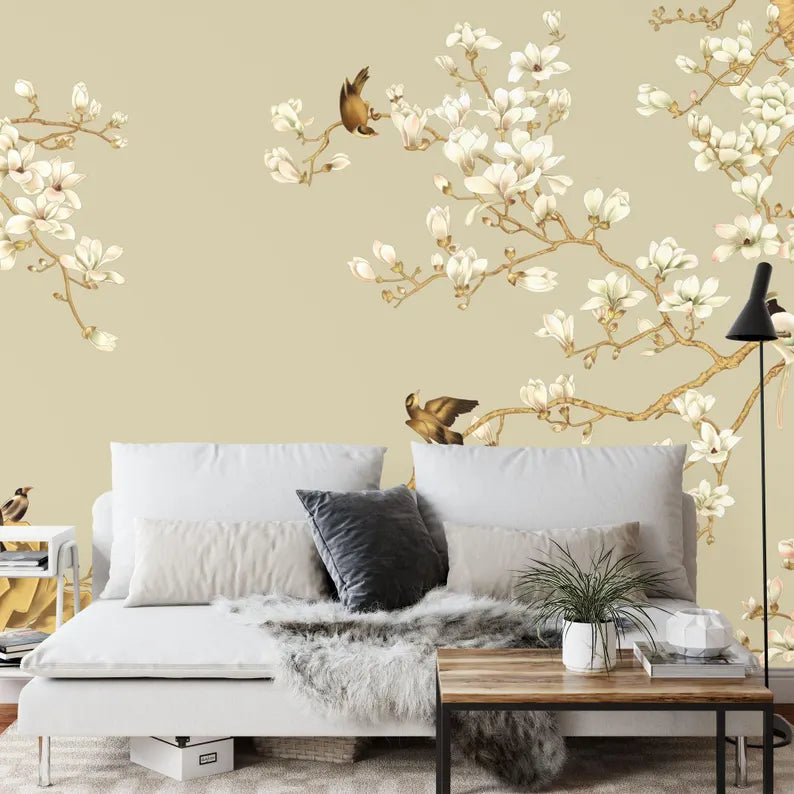Chinoiserie Floral Birds Wall Mural Art Print