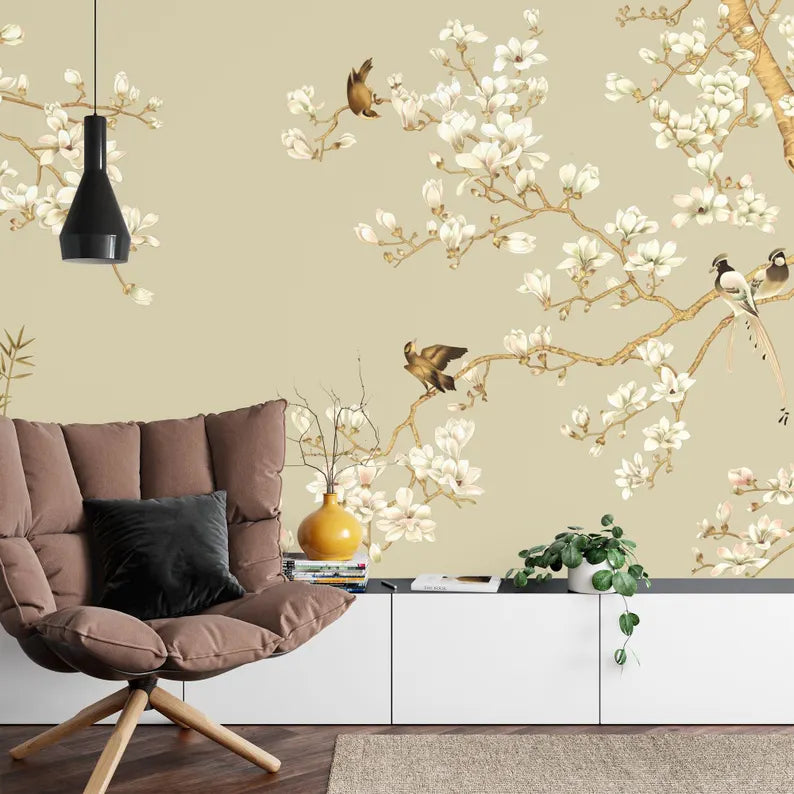 Chinoiserie Floral Birds Wall Mural Art Print