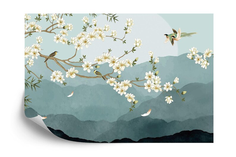 Chinoiserie Floral Wallpaper Mural, Birds and Flowers