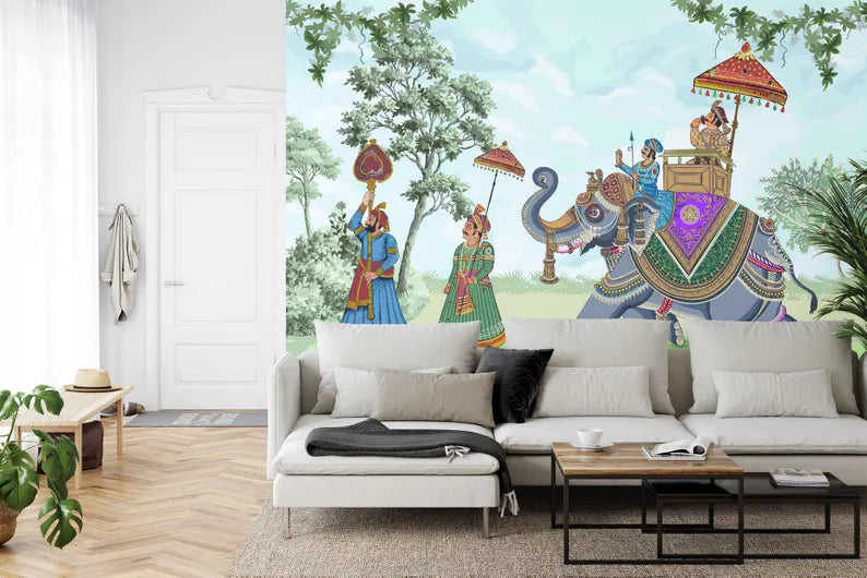 Mughal Emperor Elephant Mural | Indian Art Print