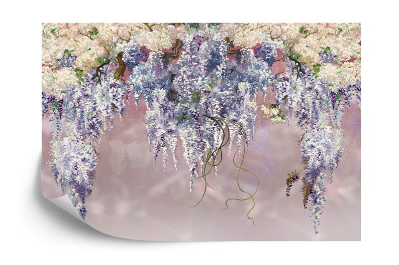 Lilac Floral Wallpaper Mural, Purple Flowers Art Print