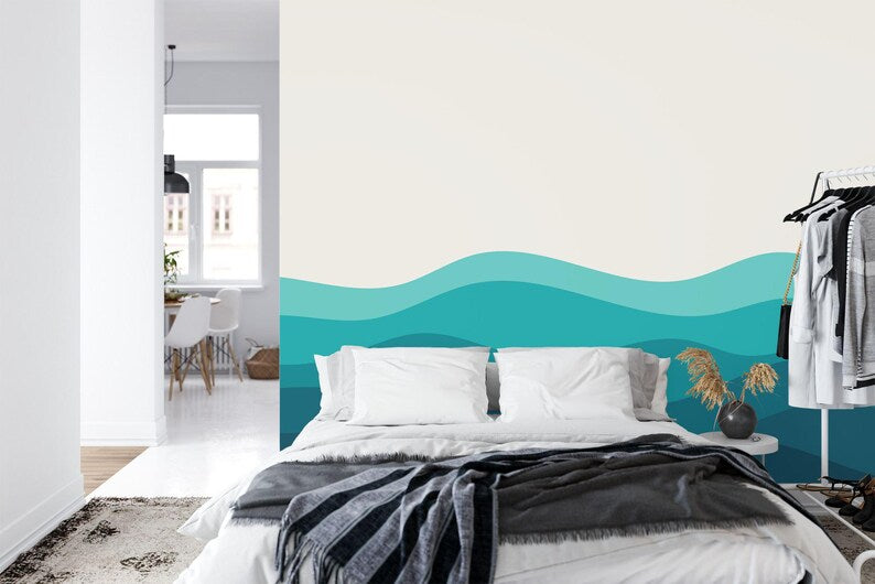 Blue Ocean Wave Wallpaper Mural Nursery Decor