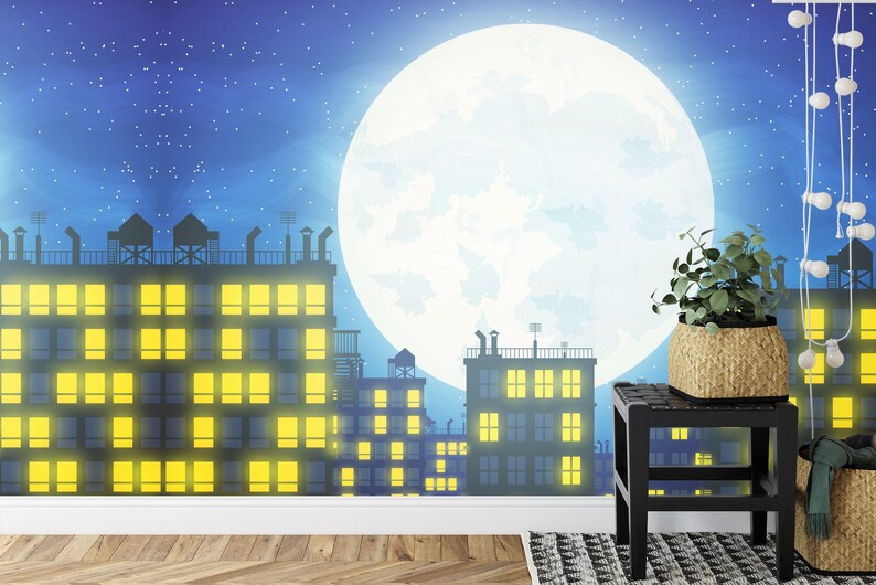 Comic Cityscape Wallpaper Mural, Kids Room Decor