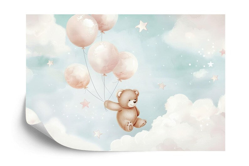 Pastel Bear Balloons Nursery Wallpaper Mural