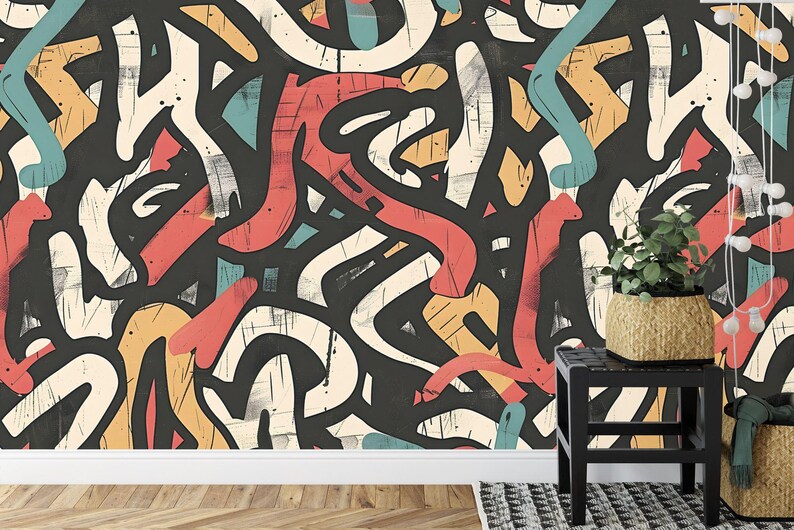 Grunge Graffiti Wall Decal, Vivid Teen Room Art