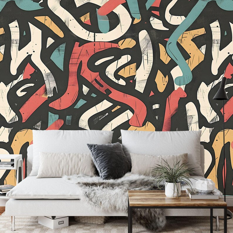 Grunge Graffiti Wall Decal, Vivid Teen Room Art