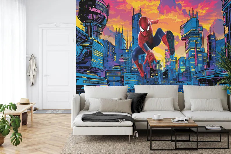 Kids Superhero Cityscape Wall Mural