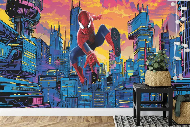 Kids Superhero Cityscape Wall Mural