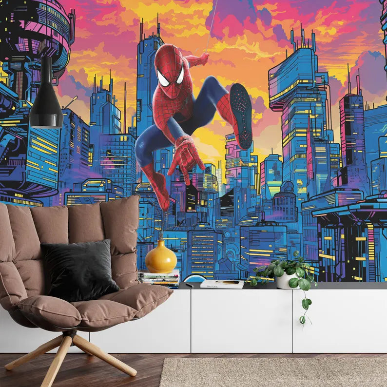 Kids Superhero Cityscape Wall Mural