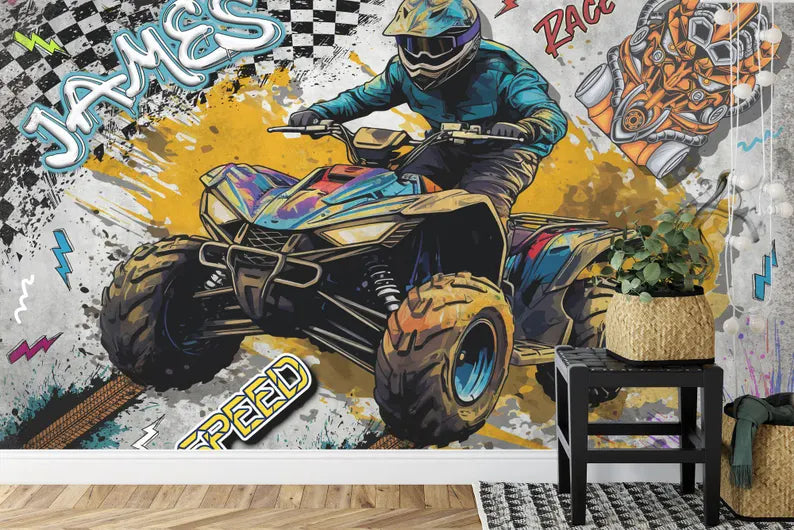 Personalized Quad Bike Wall Mural, Teenage ATV Wallpaper