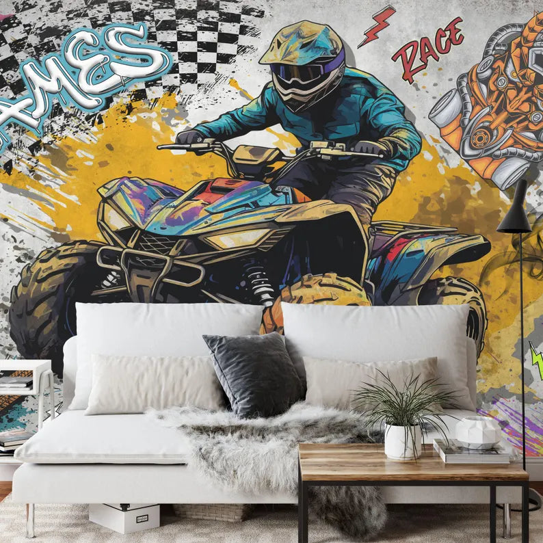 Personalized Quad Bike Wall Mural, Teenage ATV Wallpaper