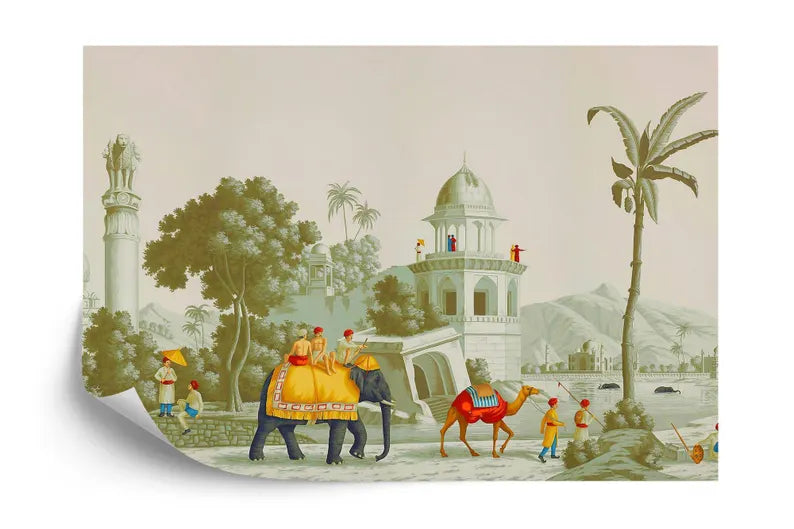 Mughal Elephant Mural, India Home Decor Art Print