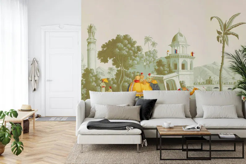 Mughal Elephant Mural, India Home Decor Art Print