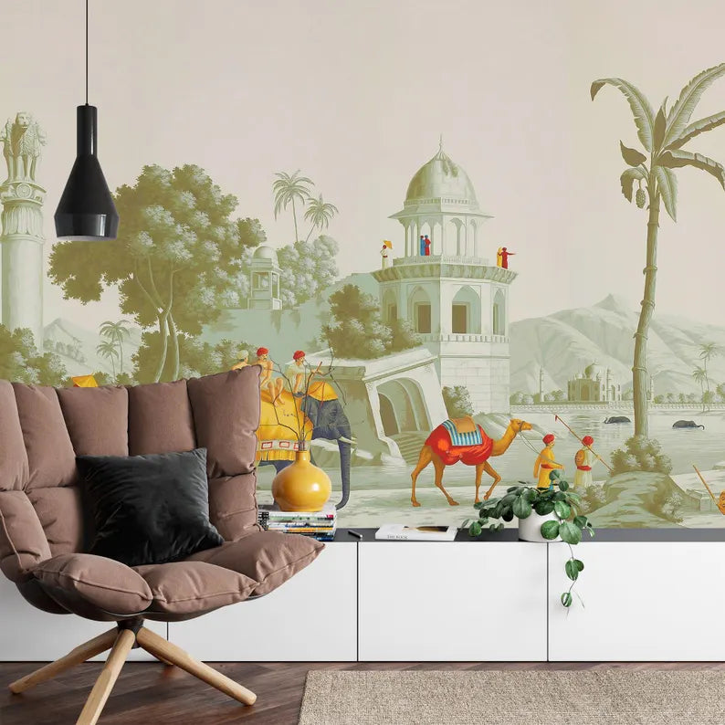Mughal Elephant Mural, India Home Decor Art Print