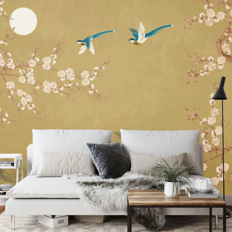 Chinoiserie Wallpaper Birds and Blossoms Mural