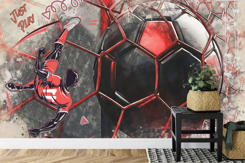 Football Soccer Mural, Boys Room Decor Art Print