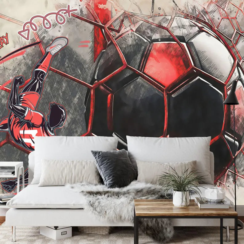 Football Soccer Mural, Boys Room Decor Art Print