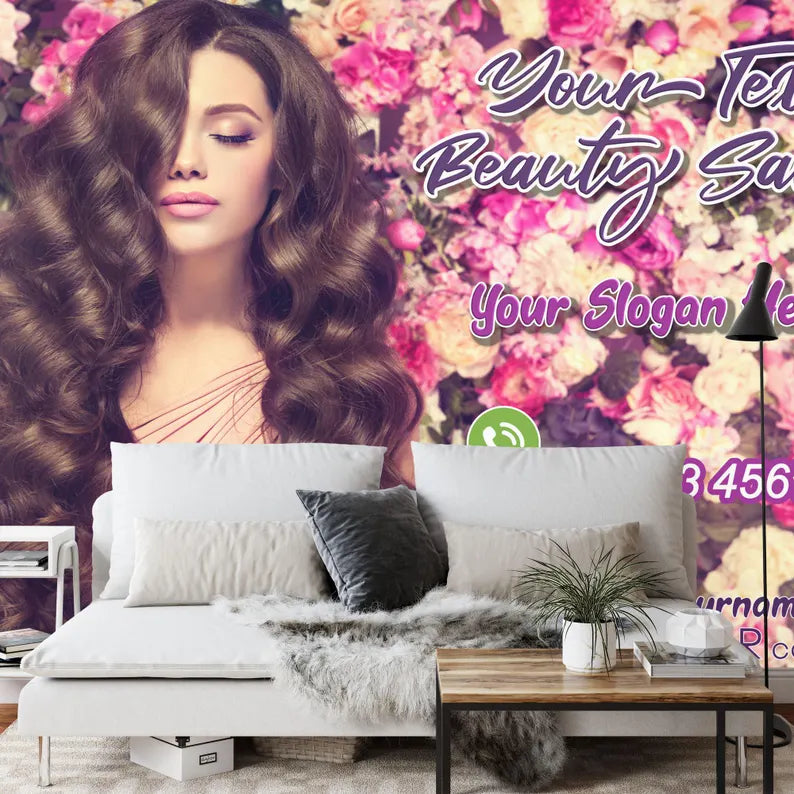 Wallpaper, Personalized Hair Salon Decor, Custom Name Beauty Salon