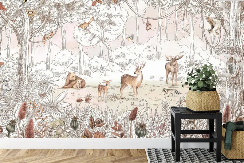 Autumn Forest Animals Nursery Wallpaper Mural