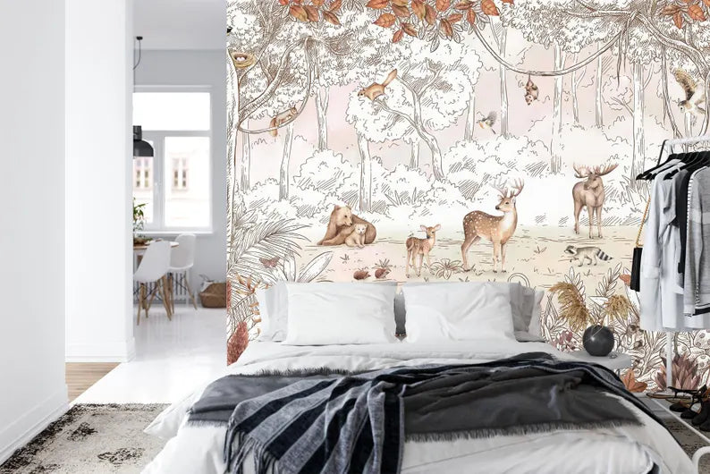 Autumn Forest Animals Nursery Wallpaper Mural