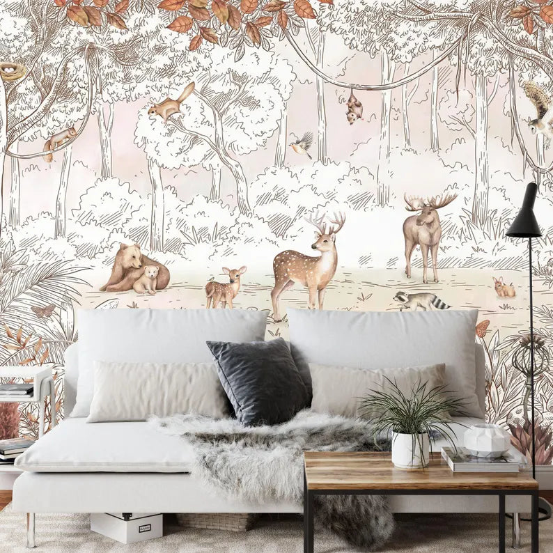 Autumn Forest Animals Nursery Wallpaper Mural
