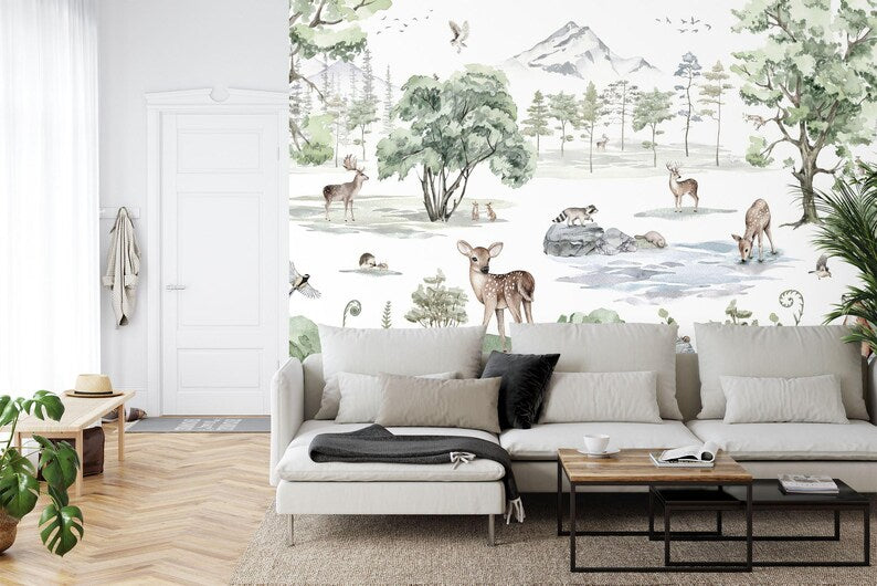 Forest Animals Wallpaper Mural, Kids Nursery Decor