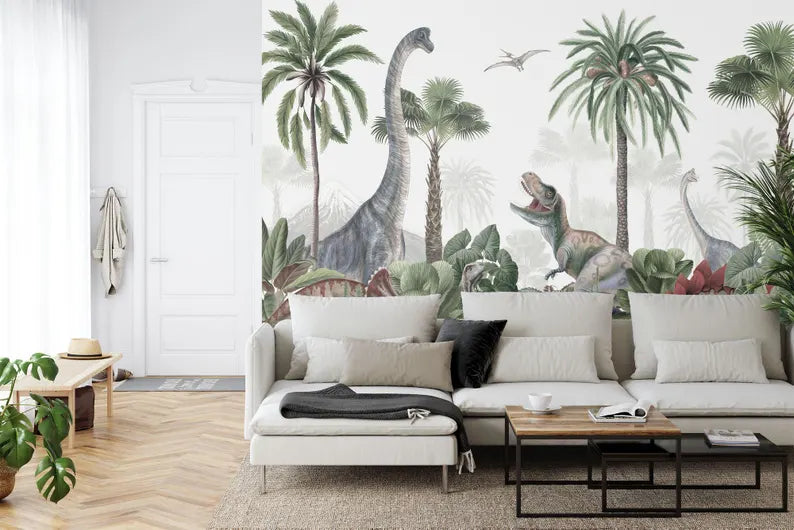Dinosaur Jungle Wallpaper Mural, Kids Room Decor