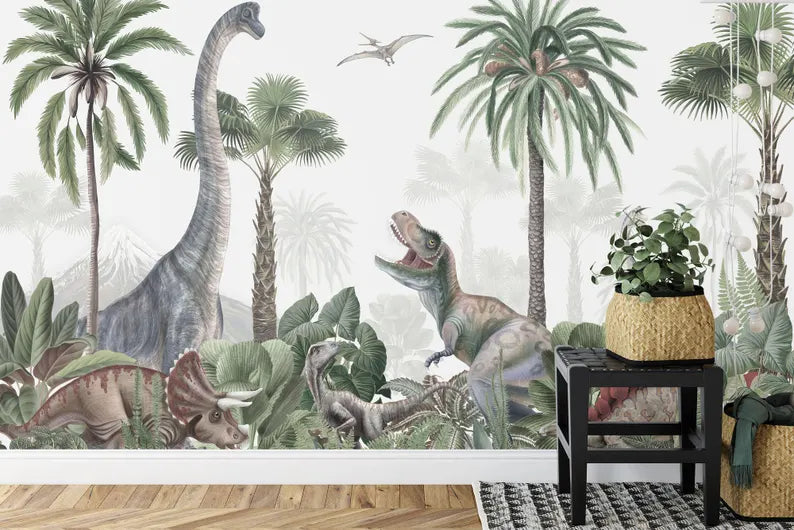 Dinosaur Jungle Wallpaper Mural, Kids Room Decor