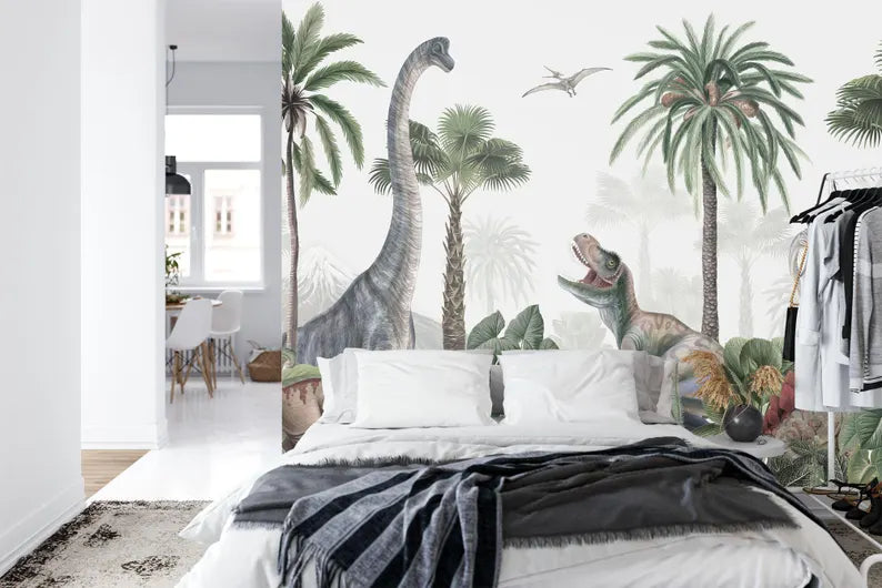 Dinosaur Jungle Wallpaper Mural, Kids Room Decor