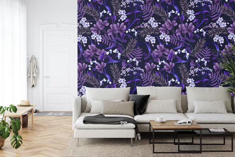 Purple Floral Bouquet Wallpaper Art Print