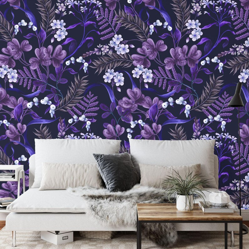 Purple Floral Bouquet Wallpaper Art Print