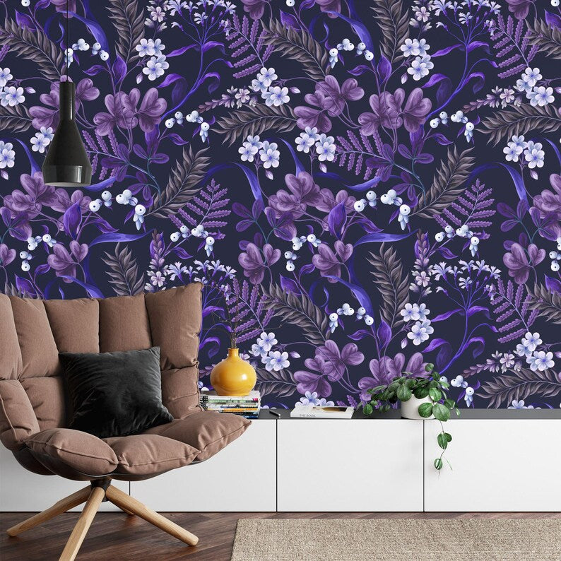 Purple Floral Bouquet Wallpaper Art Print