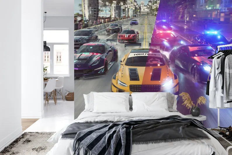 Car Race Gaming Wallpaper Mural Art Print