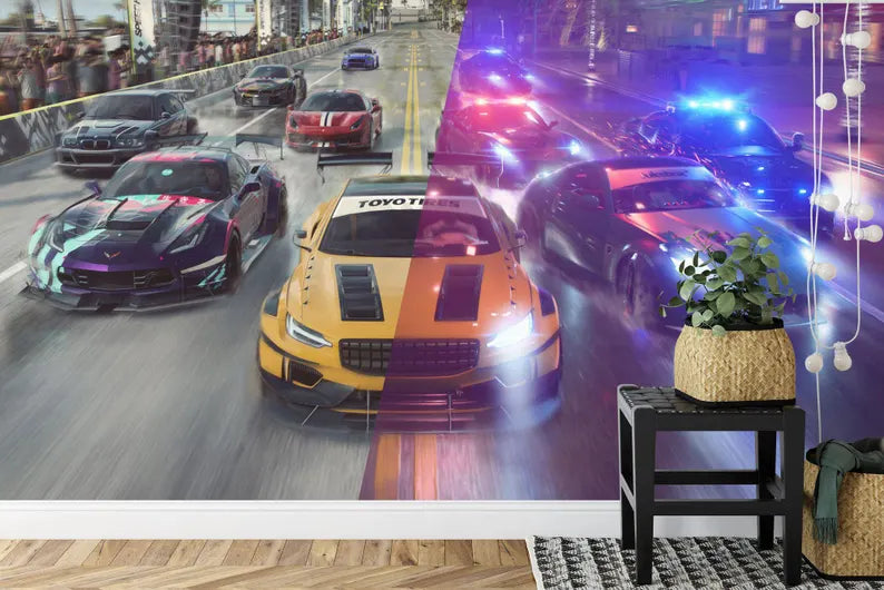 Car Race Gaming Wallpaper Mural Art Print