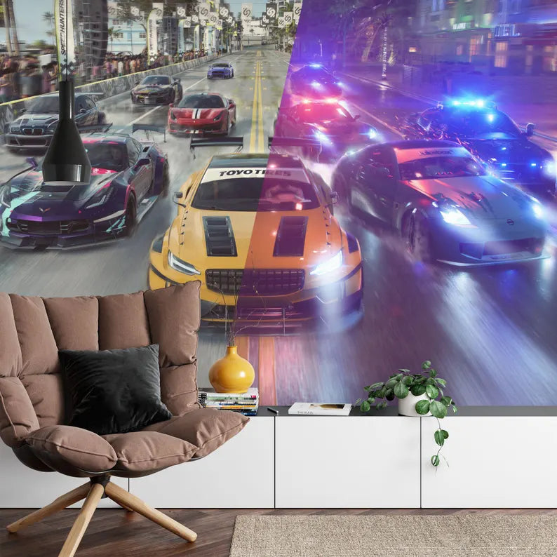 Car Race Gaming Wallpaper Mural Art Print
