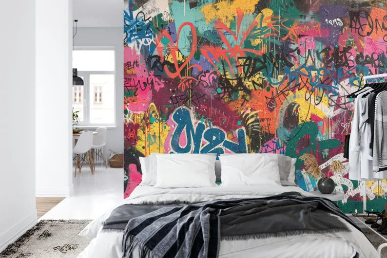 Graffiti Street Wallpaper Mural, Urban Abstract Art, Easy-Install